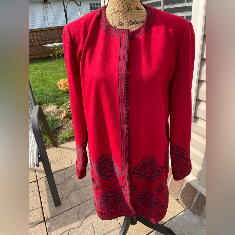 Peter Nygard 14P Red Wool Blend Long Jacket